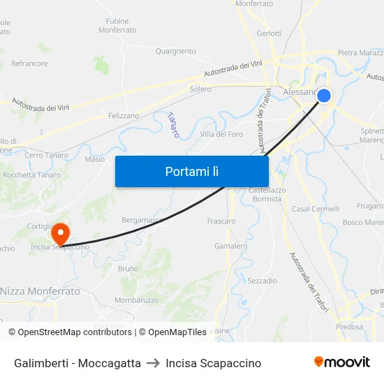 Galimberti - Moccagatta to Incisa Scapaccino map