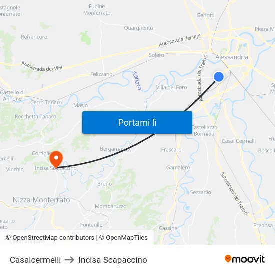 Casalcermelli to Incisa Scapaccino map