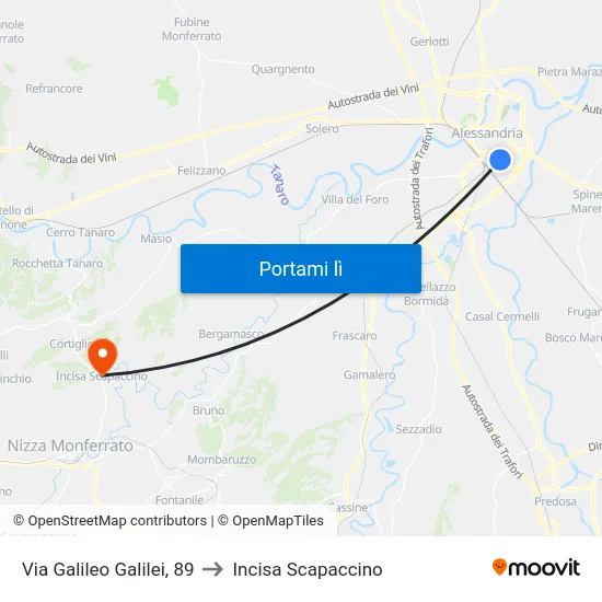 Via Galileo Galilei, 89 to Incisa Scapaccino map
