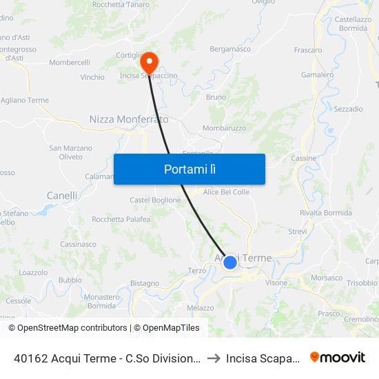 40162 Acqui Terme - C.So Divisione / Penny to Incisa Scapaccino map