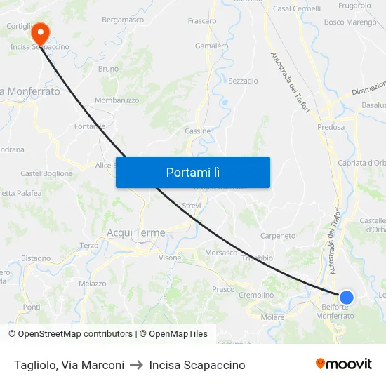 Tagliolo, Via Marconi to Incisa Scapaccino map