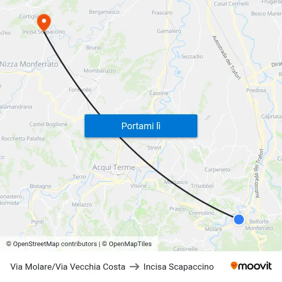 Via Molare/Via Vecchia Costa to Incisa Scapaccino map