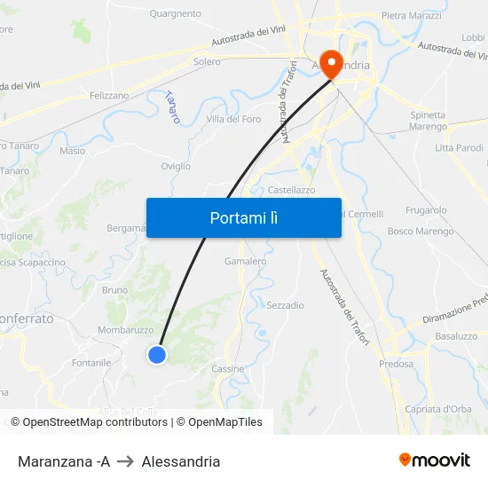 Maranzana -A to Alessandria map