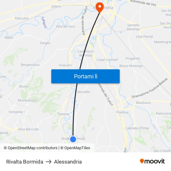 Rivalta Bormida to Alessandria map