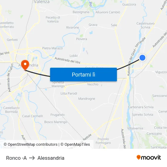 Ronco -A to Alessandria map