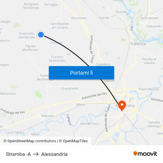 Stramba -A to Alessandria map