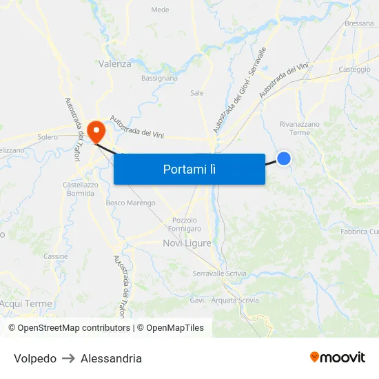 Volpedo to Alessandria map