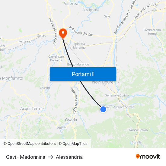 Gavi - Madonnina to Alessandria map