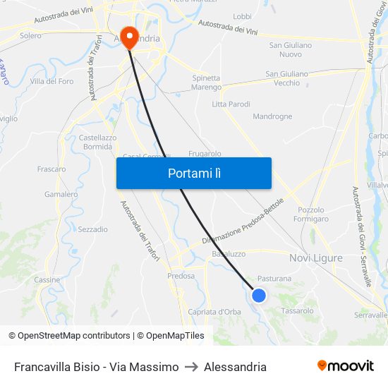 Francavilla Bisio - Via Massimo to Alessandria map