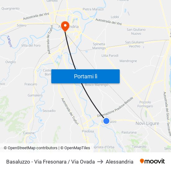 Basaluzzo - Via Fresonara / Via Ovada to Alessandria map