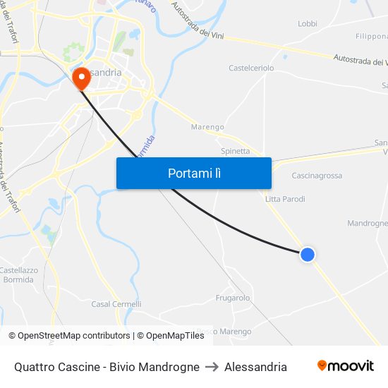 Quattro Cascine - Bivio Mandrogne to Alessandria map