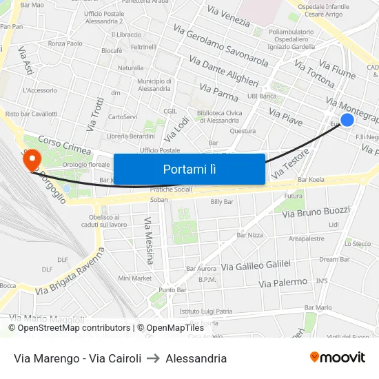 Marengo - Cairoli to Alessandria map
