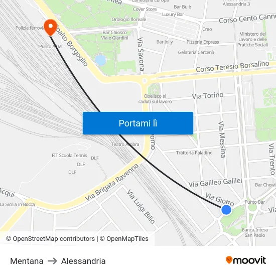 Mentana to Alessandria map