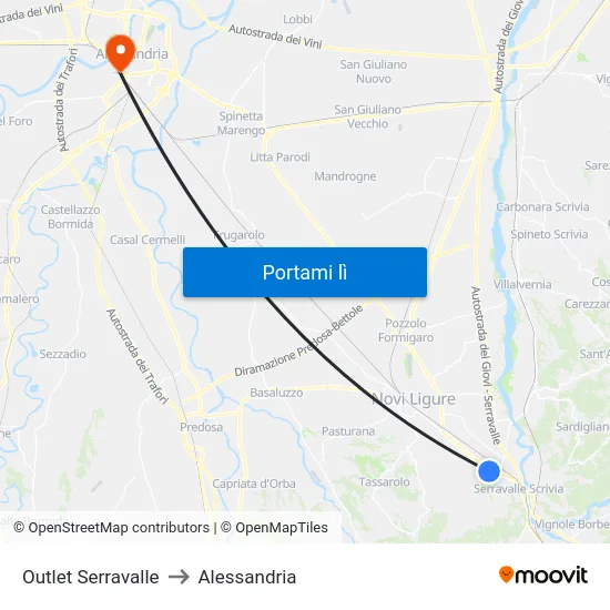 Outlet Serravalle to Alessandria map