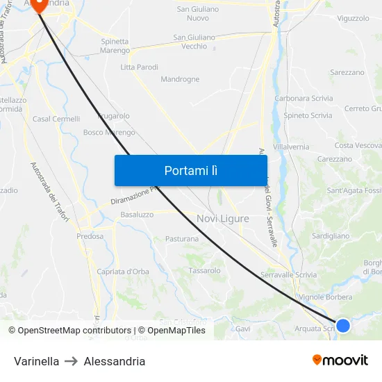 Varinella to Alessandria map