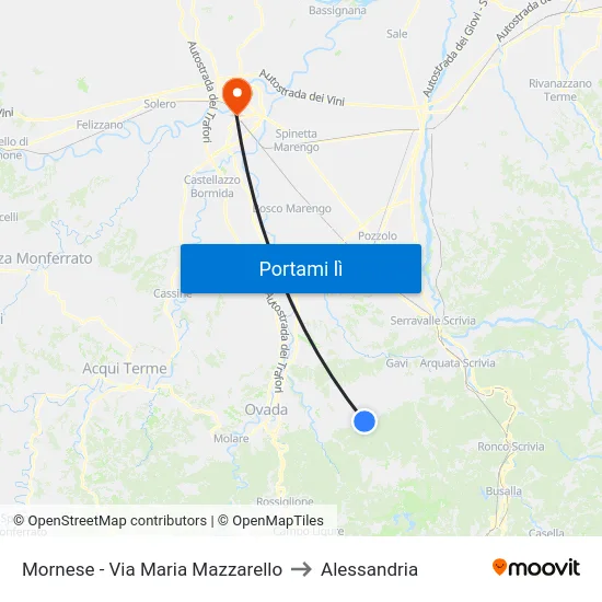 Mornese - Via Maria Mazzarello to Alessandria map