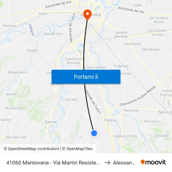 41060 Mantovana - Via Martiri Resistenza 42 to Alessandria map