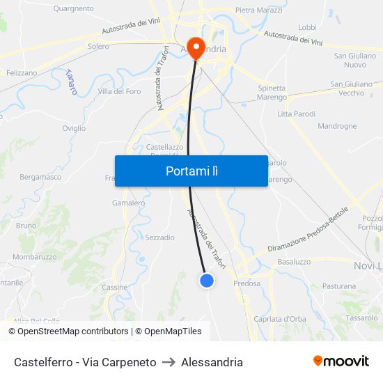 Castelferro - Via Carpeneto to Alessandria map
