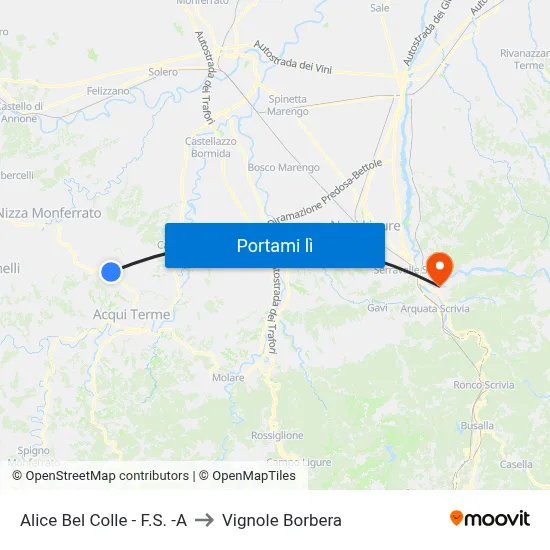 Alice Bel Colle - F.S. -A to Vignole Borbera map