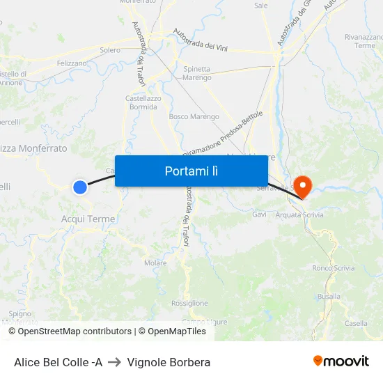 Alice Bel Colle -A to Vignole Borbera map