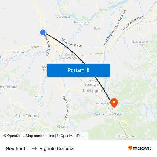 Giardinetto to Vignole Borbera map