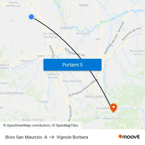Bivio San Maurizio -A to Vignole Borbera map