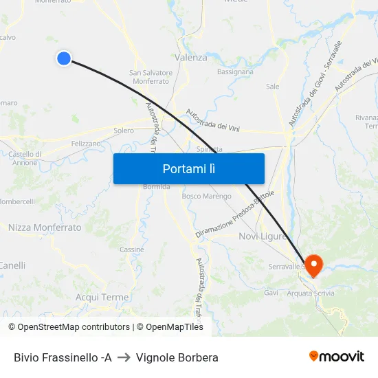 Bivio Frassinello -A to Vignole Borbera map