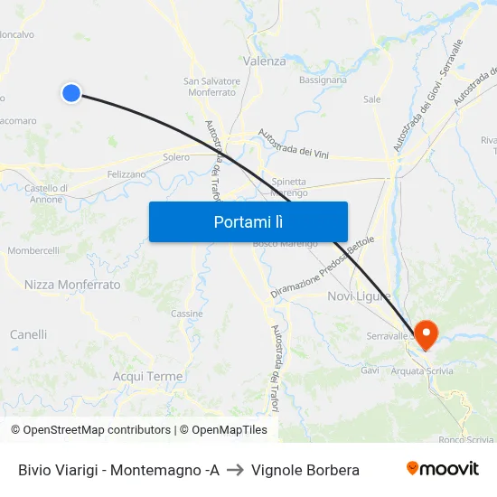 Bivio Viarigi - Montemagno -A to Vignole Borbera map