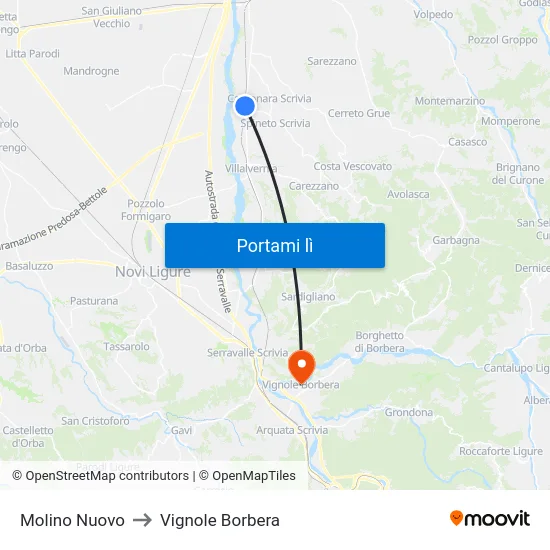 Molino Nuovo to Vignole Borbera map