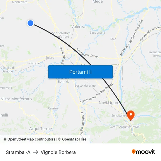 Stramba -A to Vignole Borbera map