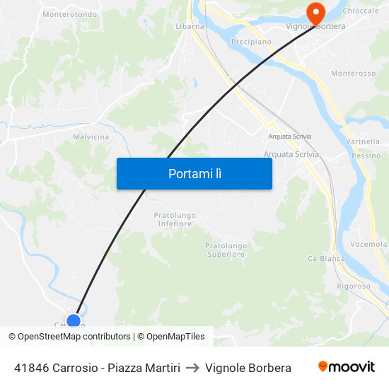 41846 Carrosio - Piazza Martiri to Vignole Borbera map