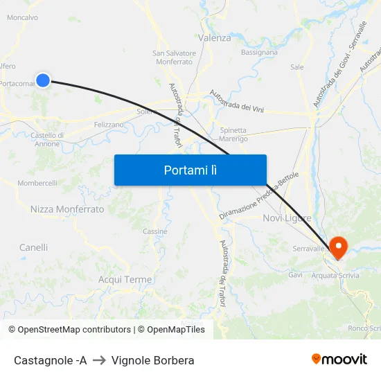 Castagnole -A to Vignole Borbera map