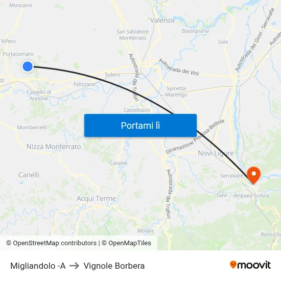 Migliandolo -A to Vignole Borbera map