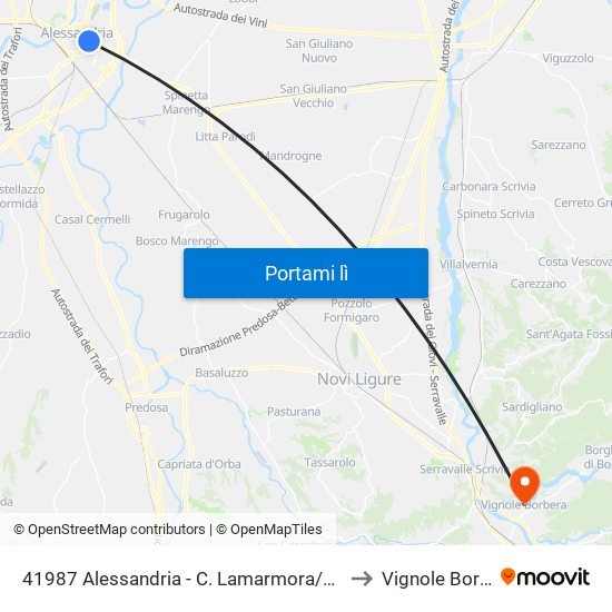 41987 Alessandria - C. Lamarmora/P.Matteotti to Vignole Borbera map