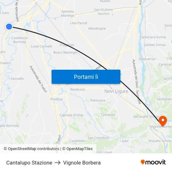 Cantalupo Stazione to Vignole Borbera map