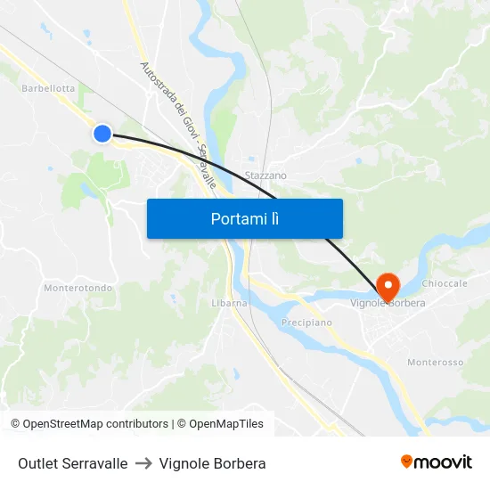 Outlet Serravalle to Vignole Borbera map