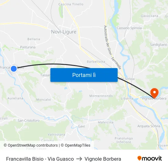 Francavilla Bisio - Via Guasco to Vignole Borbera map