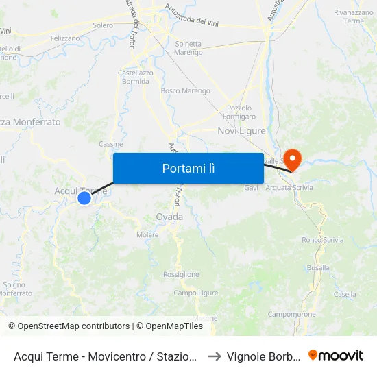 Acqui Terme - Movicentro / Stazione FS to Vignole Borbera map