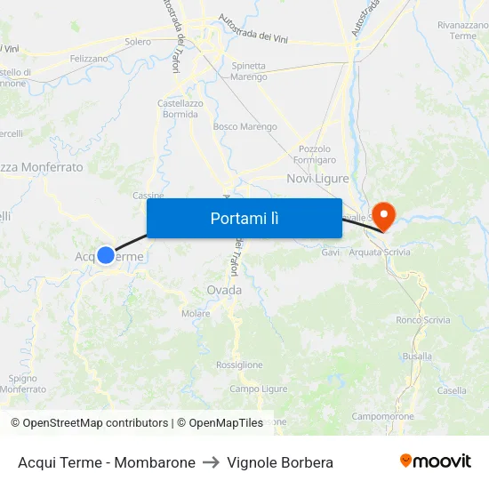 Acqui Terme - Mombarone to Vignole Borbera map