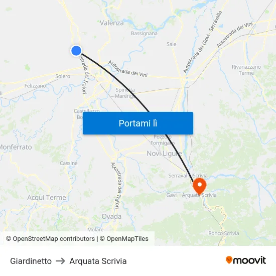 Giardinetto to Arquata Scrivia map