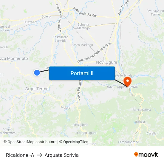 Ricaldone -A to Arquata Scrivia map