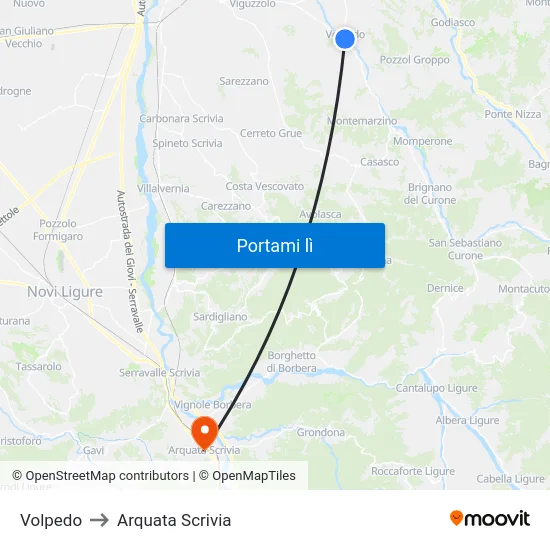 Volpedo to Arquata Scrivia map