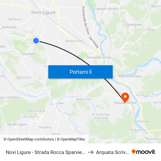 Novi Ligure - Strada Rocca Sparviera to Arquata Scrivia map