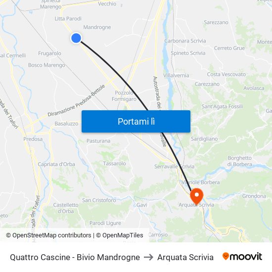 Quattro Cascine - Bivio Mandrogne to Arquata Scrivia map