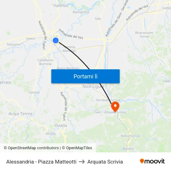 Alessandria - Piazza Matteotti to Arquata Scrivia map