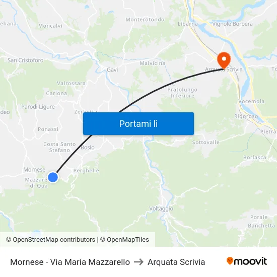 Mornese - Via Maria Mazzarello to Arquata Scrivia map