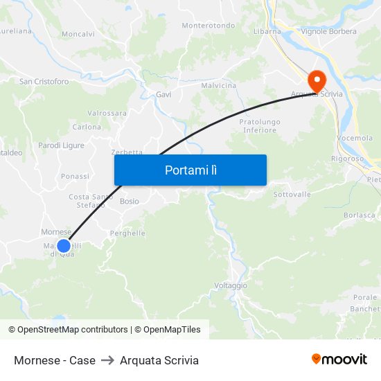 Mornese - Case to Arquata Scrivia map