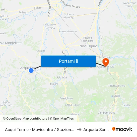 Acqui Terme - Movicentro / Stazione FS to Arquata Scrivia map