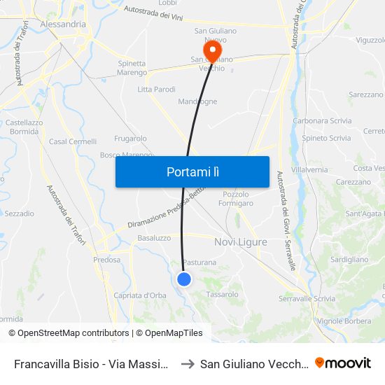 Francavilla Bisio - Via Massimo to San Giuliano Vecchio map