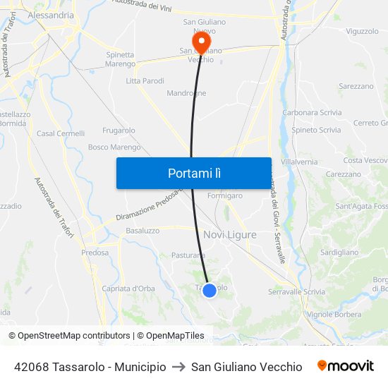 42068 Tassarolo - Municipio to San Giuliano Vecchio map